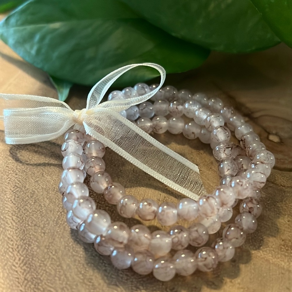 Set of 3 handmade stretch bracelets earthy brown verigated glass beads 💜💗
